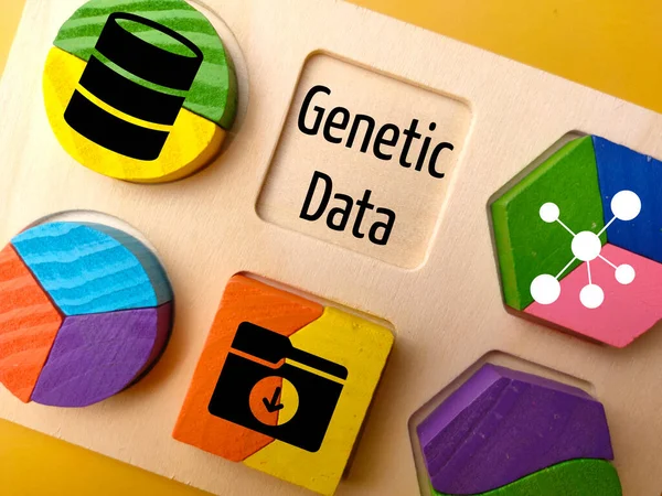 Projekt Kolorowych Klocków Ikon Tekstowymi Danymi Genetycznymi Żółtym Tle — Zdjęcie stockowe