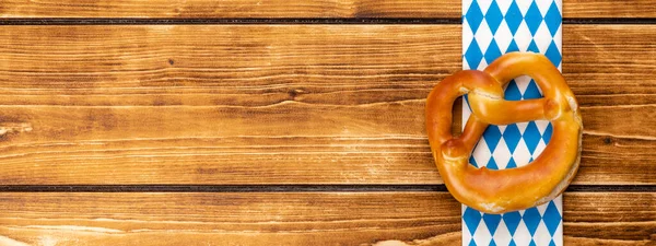 Closeup Shot Pretzel German Oktoberfest Brown Table — Stock Photo, Image