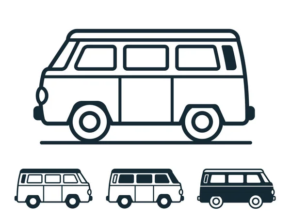 Vintage Van Bold Black Outlines Transportation Camping Van Life Four — Stock Vector