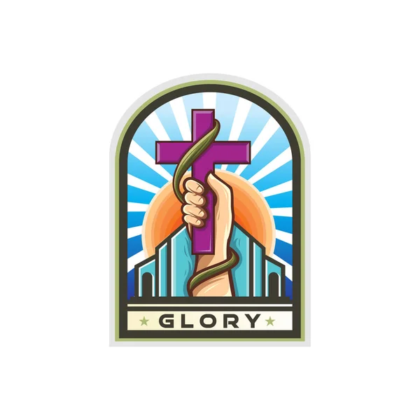 Diseño Vectorial Una Mano Sosteniendo Signo Cruz Sobre Palabra Gloria — Vector de stock