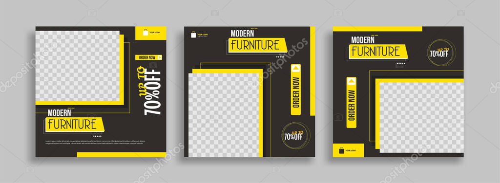 A vector design of furniture editable minimal template with geometric shapes for social media post on a gray background