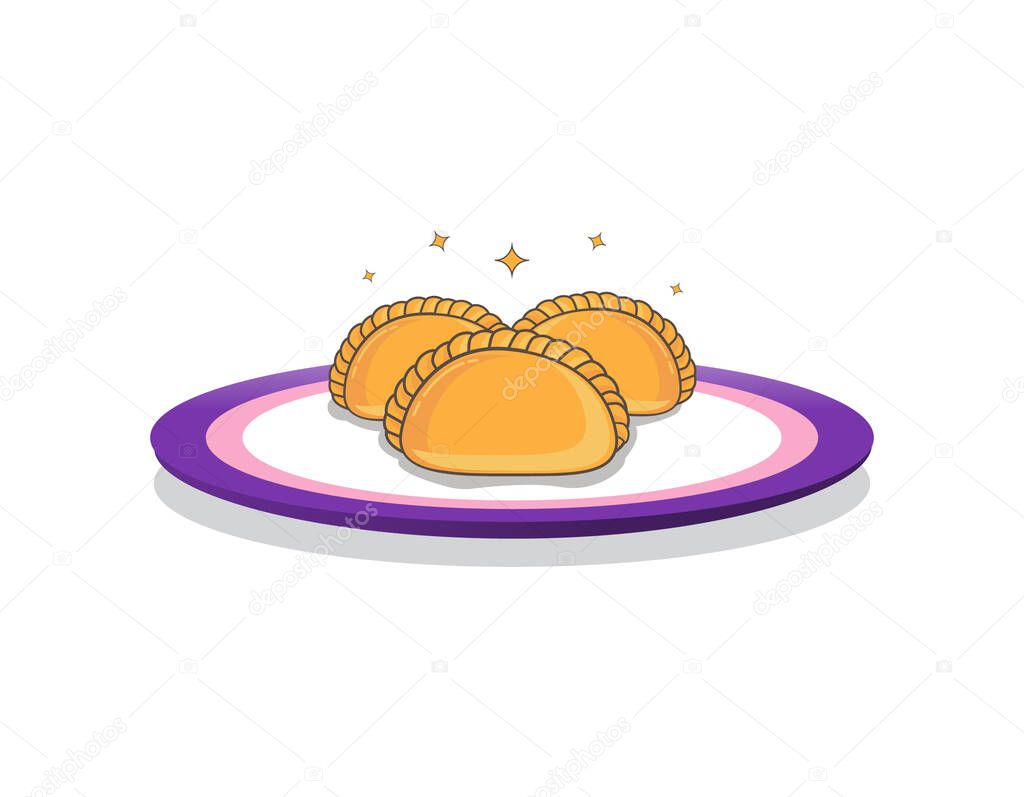 A vector illustration of a curry puff on a plate icon on a white background