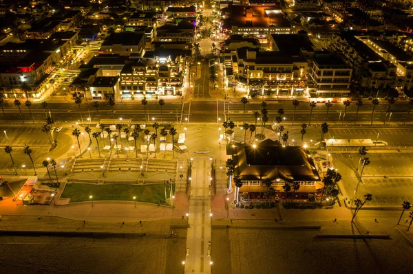 Drone Aéreo Filmado Centro Cidade Huntington Beach Califórnia Eua — Fotografia de Stock