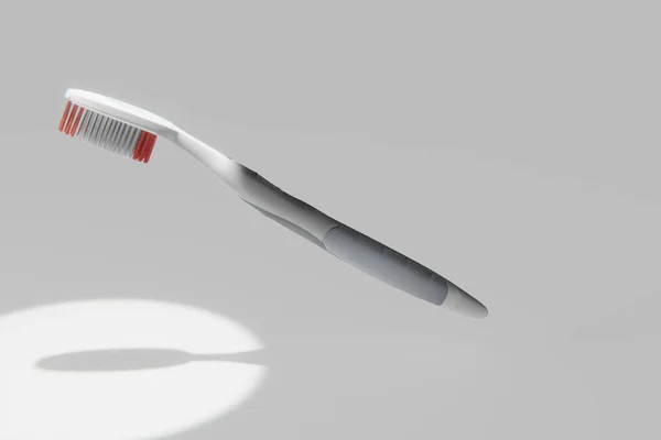 White Plastic Toothbrush Isolated Grey Background Rendering — Stock Photo, Image