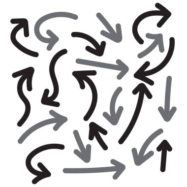 El çizimi ok simgesi beyaz arkaplanda izole edildi. Doodle vektör illüstrasyonu.