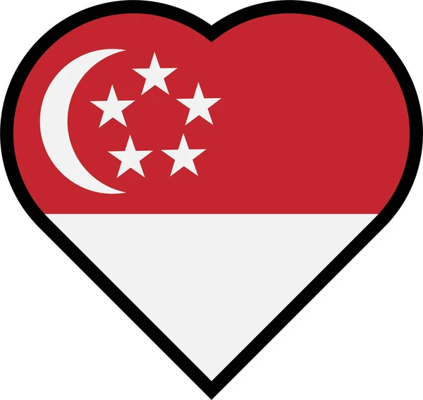 Singapur Ulusal Bayrağının Beyaz Arka Planda Kalp Şeklinde Bir Vektörü — Stok Vektör