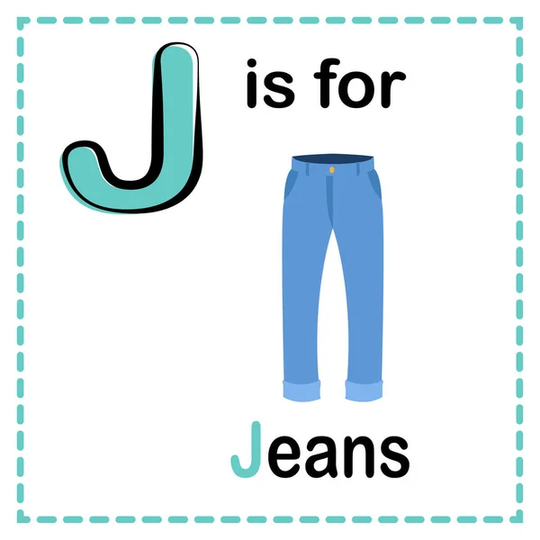 Uma Ilustração Flashcard Alfabeto Jeans Com Fundo Branco — Vetor de Stock