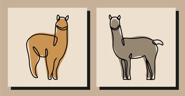 Vetor Ilustração Digital Desenhos Alpaca Linha Única Fundo Marrom Claro —  Vetores de Stock