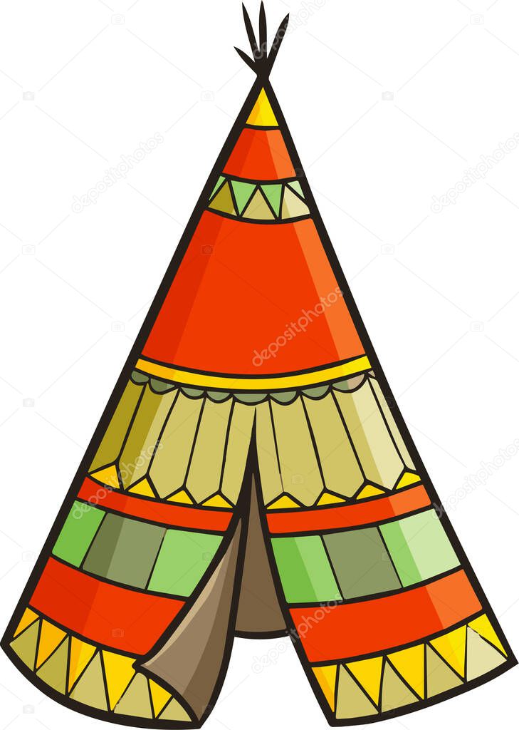 A vector illustration of a colorful, vintage Indian tent isolated on a white background