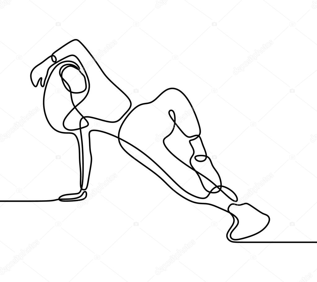 A continuous single line vector illustration of  person breakdancing
