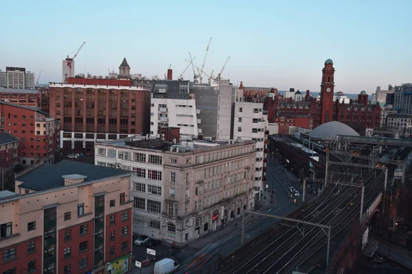 Décor Bâtiments Urbains Nouvelles Constructions Avec Grues Manchester Angleterre Royaume — Photo