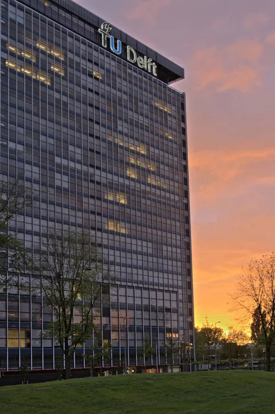 Delft Building Faculty Electro Technics Ewi Awesome Sunset — Stock Photo, Image