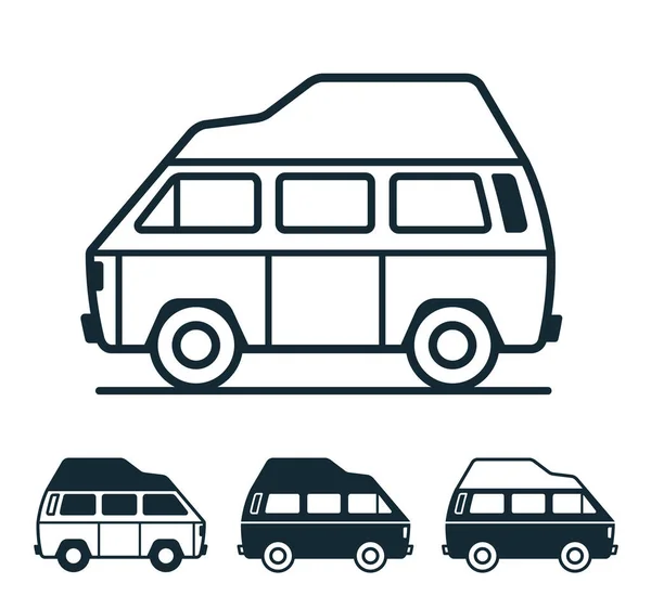 Vintage Van Camping Travel White Background Four Versions Vector Icon — Stock Vector