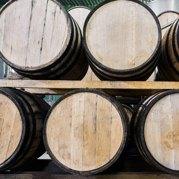 Oak Barrels Stacked Tequila Ready Maturation — Stockfoto