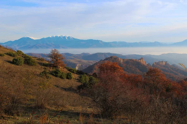 Вид Воздуха Осенний Лес Земных Пирамидах Мельник Болгария — стоковое фото