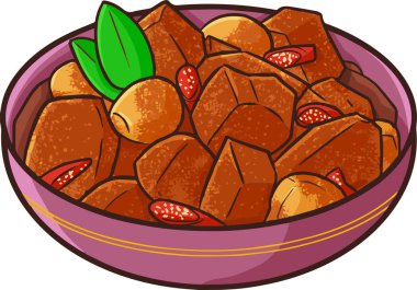 Beyaz arka planda izole edilmiş bir kase Rendang 'ın vektör çizimi