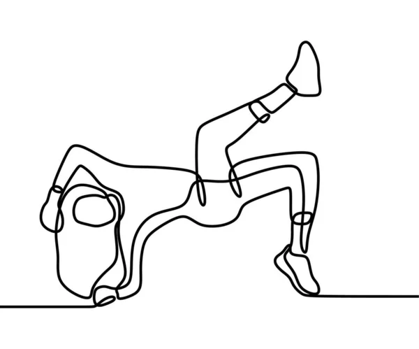 白い背景を持つブレイクダンスの女性の一本の線画のベクトルデザイン — ストックベクタ