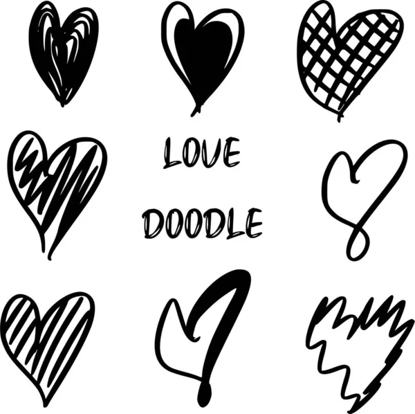 Ein Vektor Einer Reihe Von Herz Liebe Doodle Symbolen Auf — Stockvektor