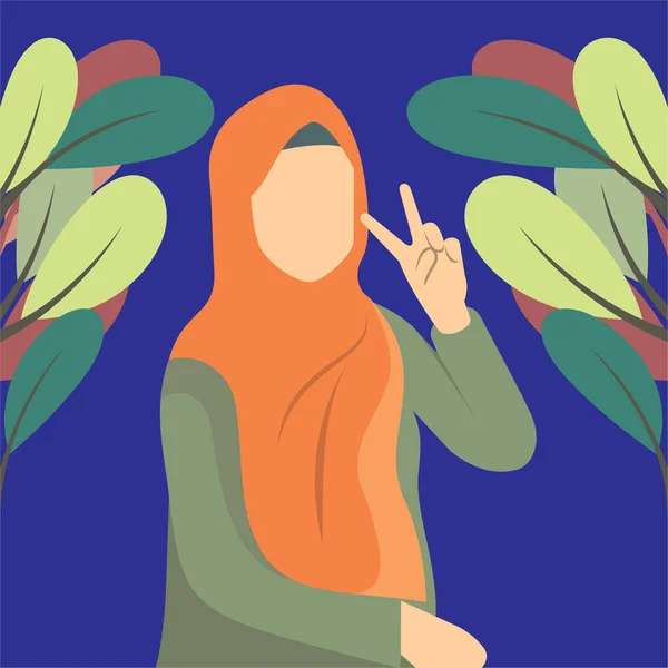 Vektor Illustration Kvinna Hijab Poserar För Kameran — Stock vektor