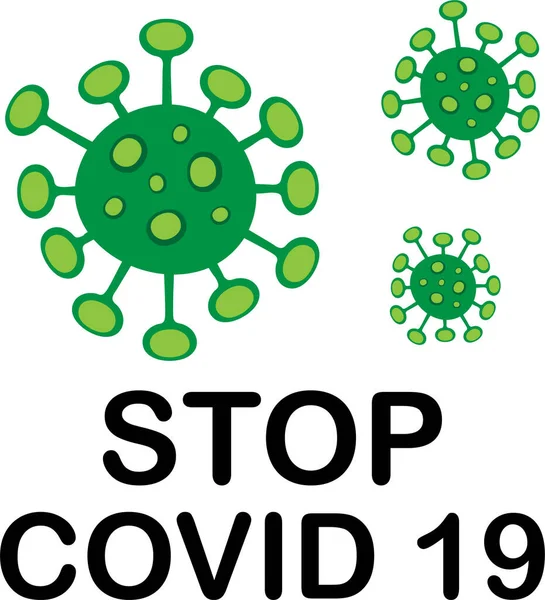 Beyaz zemin üzerinde siyah izole edilmiş STOP COVID 19 metni olan bir koronavirüs uyarı işaretinin vektör tasarımı