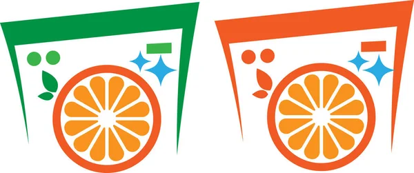Design Plano Vetorial Logotipo Lavagem Lavandaria Com Frutas Laranja Isoladas —  Vetores de Stock