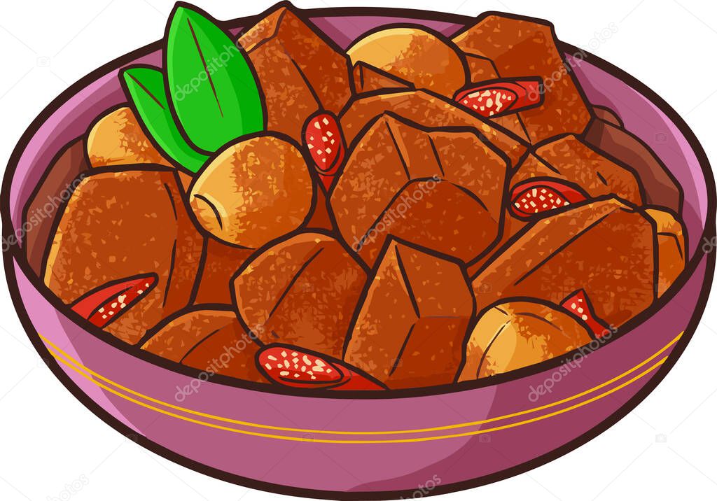 A vector illustration of a bowl of Rendang isolated on a white background