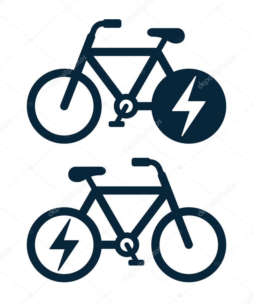 Electric bicycle or e-bike collection - icon vector illustration isolated on white