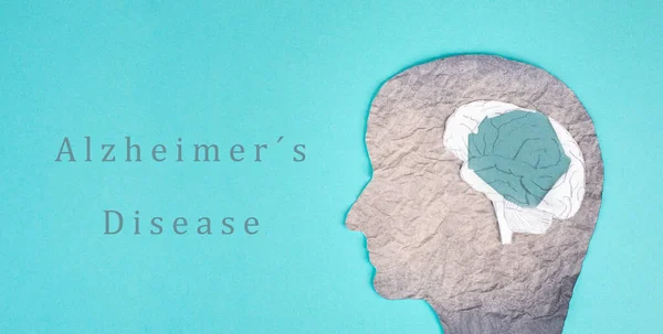 Alzheimer disease is standing on a paper, silhouette of a head with a damaged brain, dementia diagnosis, Parkinsons awareness day