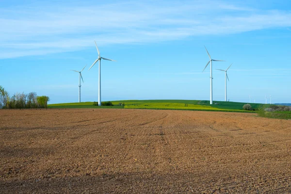 Energía Eólica Alemania Detrás Las Tierras Agrícolas Debate Medioambiental Electricidad — Foto de Stock