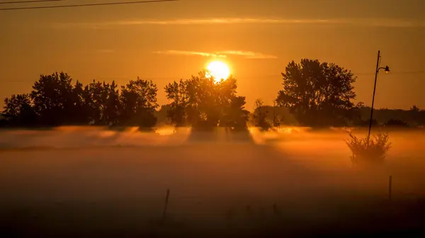 Una Vista Fascinante Puesta Sol Escénica Sobre Campo Con Árboles — Foto de Stock