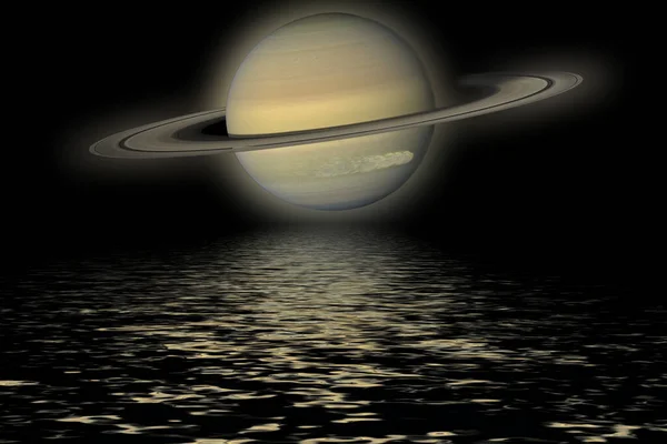 Иллюстрация Отражения Сатурна Воде — стоковое фото