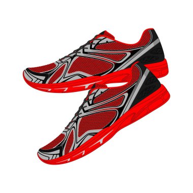 Kırmızı ve siyah spor ayakkabılar beyaz arka planda izole edildi. Ölçeklenebilir Vektör Grafikleri.