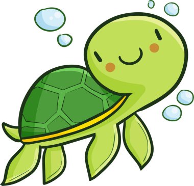 Beyaz arka planda izole edilmiş şirin, yeşil bir kaplumbağanın vektör çizimi.