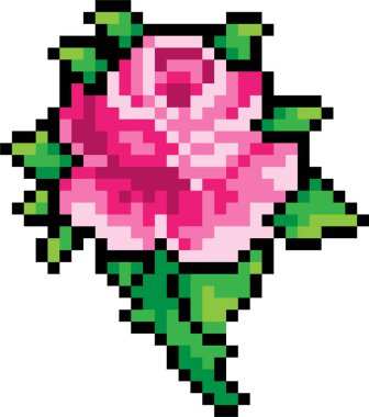 Beyaz arkaplanda pikselleştirilmiş bir gülün vektör çizimi