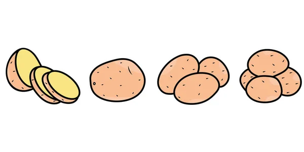 Cztery Różne Kształty Ziemniaków Kolorowe Bazgroły Dla Sieci Opakowań — Wektor stockowy