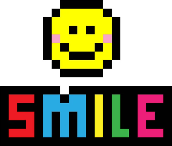 Uma Ilustração Vetorial Emoji Pixelado Palavra Smile Fundo Branco — Vetor de Stock