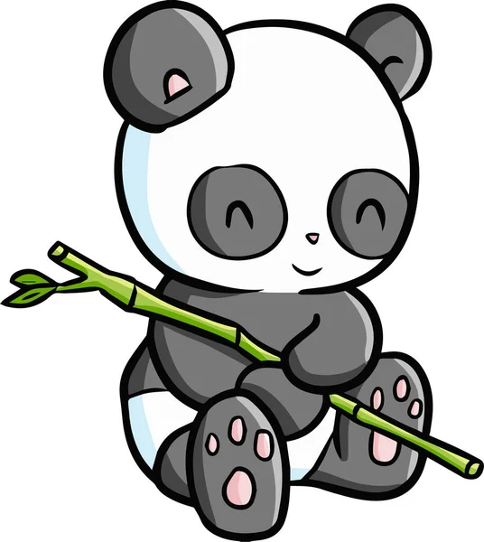 一只可爱的小卡通熊猫在白色背景上抱着竹子的矢量图解 — 图库矢量图片