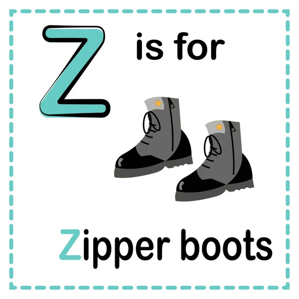 Zipper Boots Alphabet Flashcard Illustration White Background — Stock Vector