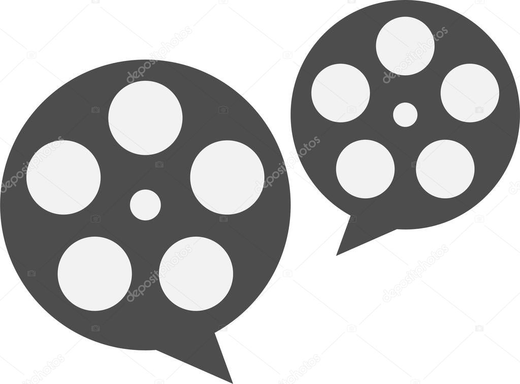 A vector design of bubble talk with film reel logo and play icon isolated on white background
