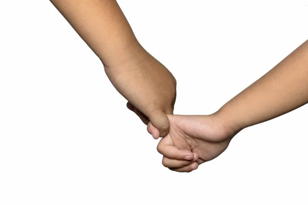 Closeup Kids Holding Hands Pinkies White Background — Stock Photo, Image