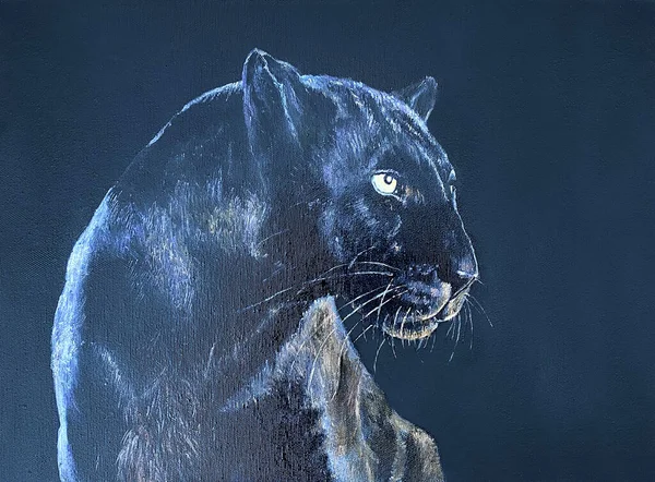 A wonderful painting depicting a Black panther on a blue background