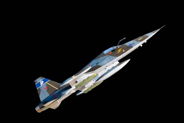 Cf5 Militära Flygplan Jet Fighter Den Kanadensiska Försvarsmakten Svart Bakgrund — Stockfoto