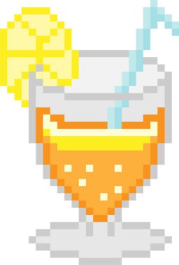 Beyaz arkaplanda saman ve limon bulunan bir bardaktaki pikselleştirilmiş sıvının vektör çizimi