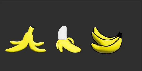 Ilustración Plátanos Plátano Individual Plátano Medio Pelado — Vector de stock
