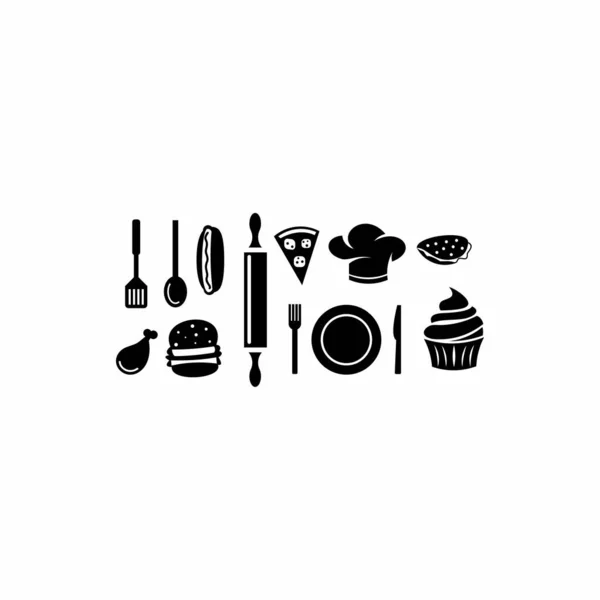 Illustrazione Vettoriale Piccoli Simboli Culinari Isolati Sfondo Bianco — Vettoriale Stock