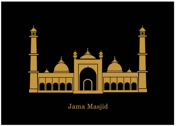 Графічна Ілюстрація Мечеті Джама Масджида Золотим Кольором Чорному Тлі — стоковий вектор