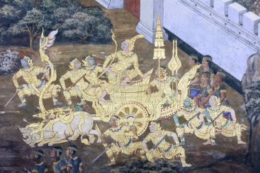 Bangkok, Tayland, 24 Temmuz 2015: Wat Phra Kaew, Tayland 'da bir duvar resmi