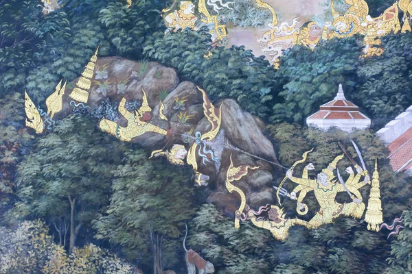 Μια Όμορφη Τοιχογραφία Στο Ναό Του Emerald Buddha Στην Μπανγκόκ — Φωτογραφία Αρχείου