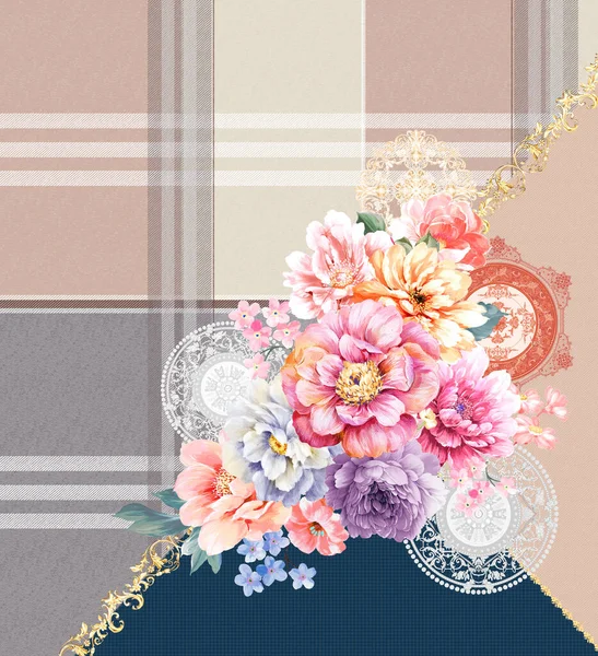 Square Watercolor Pattern Textile Wallpaper Ceramic Tiles Design — Stock Photo, Image