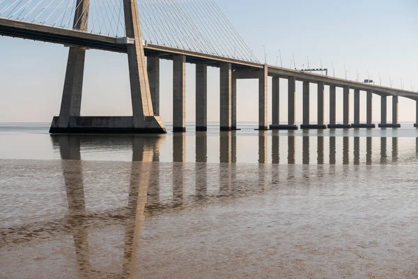 Une Marée Basse Sur Tage Côté Pont Vasco Gama Parque — Photo